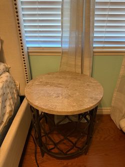 Round Marble Top Side Table with Metal Base