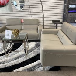 LIGHT GREY LEATHER SOFA AND LOVESEAT SET ONLY $699
