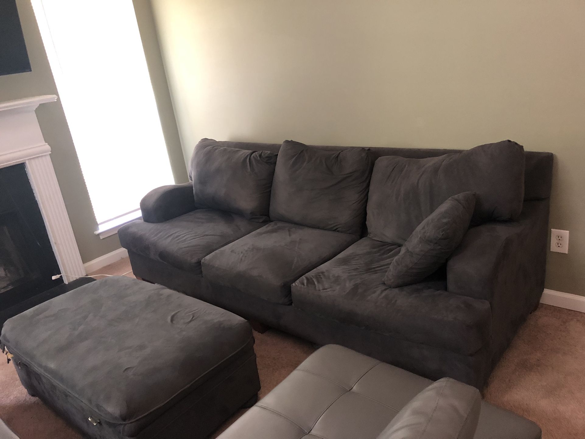 Grey Couch With Ottoman