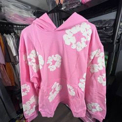 Pink And White Denim Tears Hoodie 