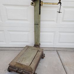 Vintage Wood & Metal Platform Rolling Scale Farm Grain Store