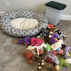 Dog Bed, Food Container, And Dog Toys