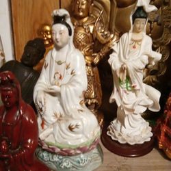 3 Chinese Gods . White Porcelain Figurines ANTIQUES 