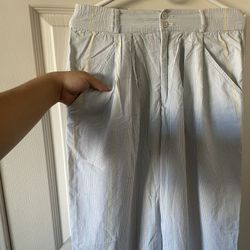 Women’s Large Vintage Seersucker Striped Pants Pastel Stripe Cotton Pants