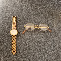 Reloj y lentes chapiados en oro