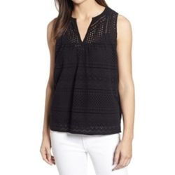 Lucky Brand Black Sleeveless Eyelet Top - Size XL