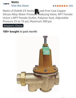 Watts LF25AUB-Z3 Series 3/4” Lead-Free Cast Copper Silicon Alloy Water Pressure Reducing Valve, NPT Female Union × NPT Female Outlet, Polymer Seat, Ad
