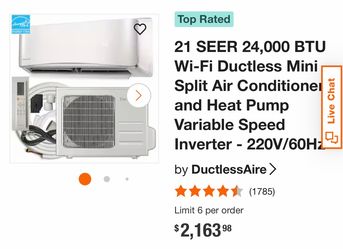 21 SEER 24,000 BTU Wi-Fi Ductless Mini Split Air Conditioner and Heat Pump Variable Speed Inverter - 220V/60Hz