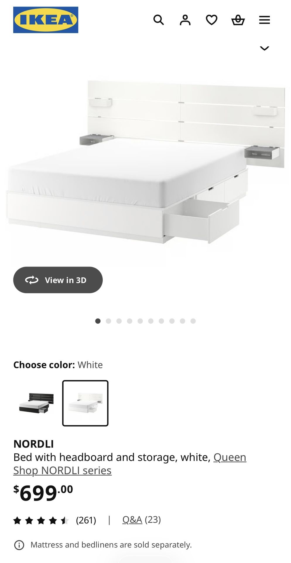 IKEA NORDLI QUEEN BED w/ 6 STORAGE DRAWERS