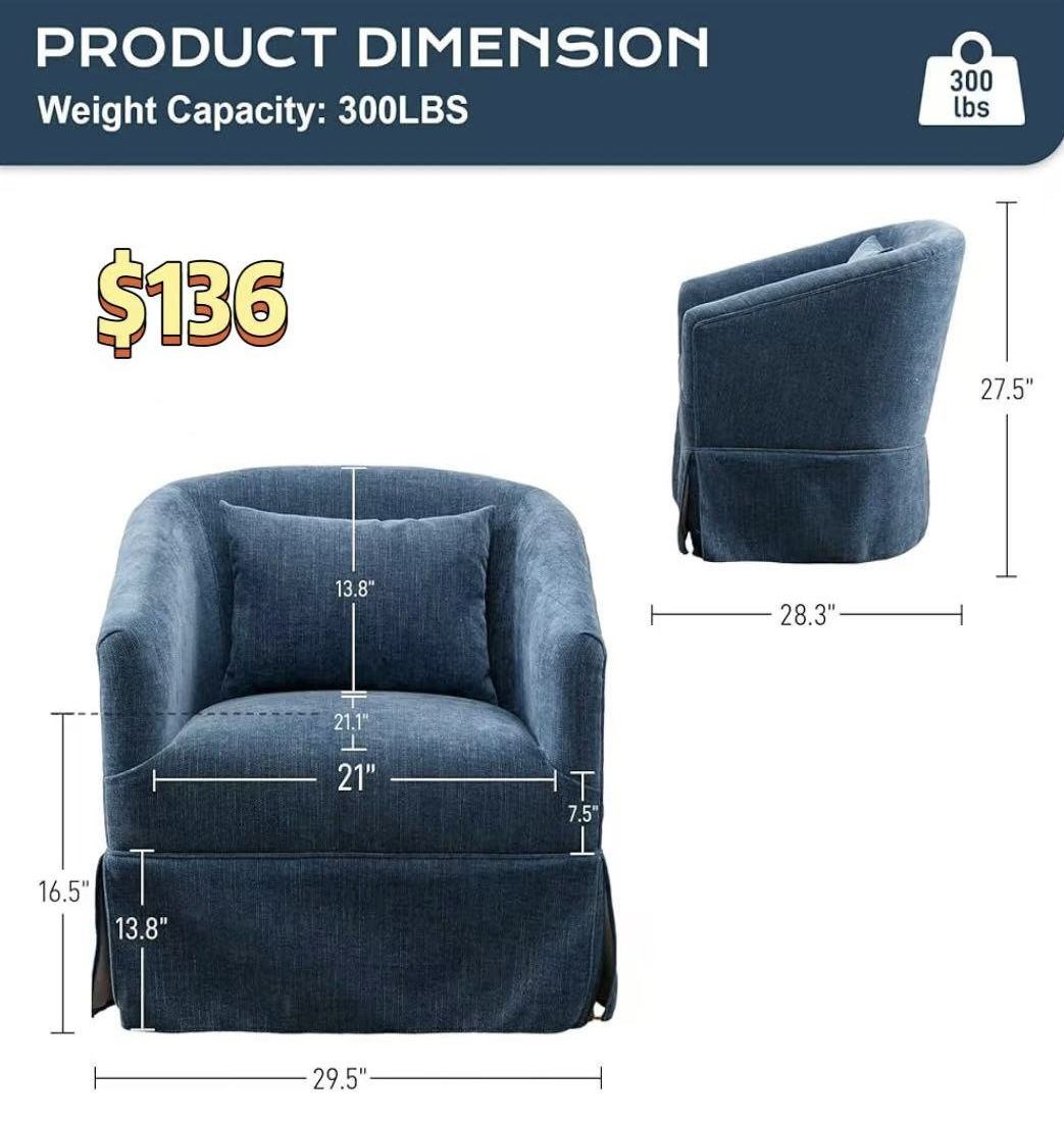 😀 Swivel Accent Chair, Comfy Modern Swivel Barrel Chair with Skirt Thick Cushion, 360°Upholstered Chenille Small Single Sofa Club Armchair