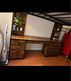 Rustic Industrial Desk with Hutch and Drawers