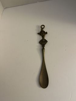 Vintage Antique Solid Bronze Handled Shoe Horn Carved Mr Pickwick