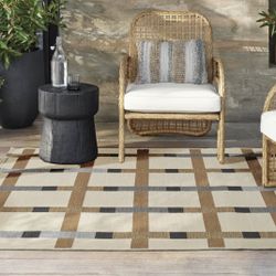 5'x7' Grid Neutral Color Block Outdoor Area Rug