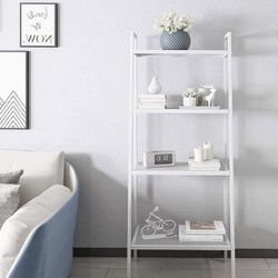 Metal Leaning Ladder Shelf Bookshelf 4 Tier White