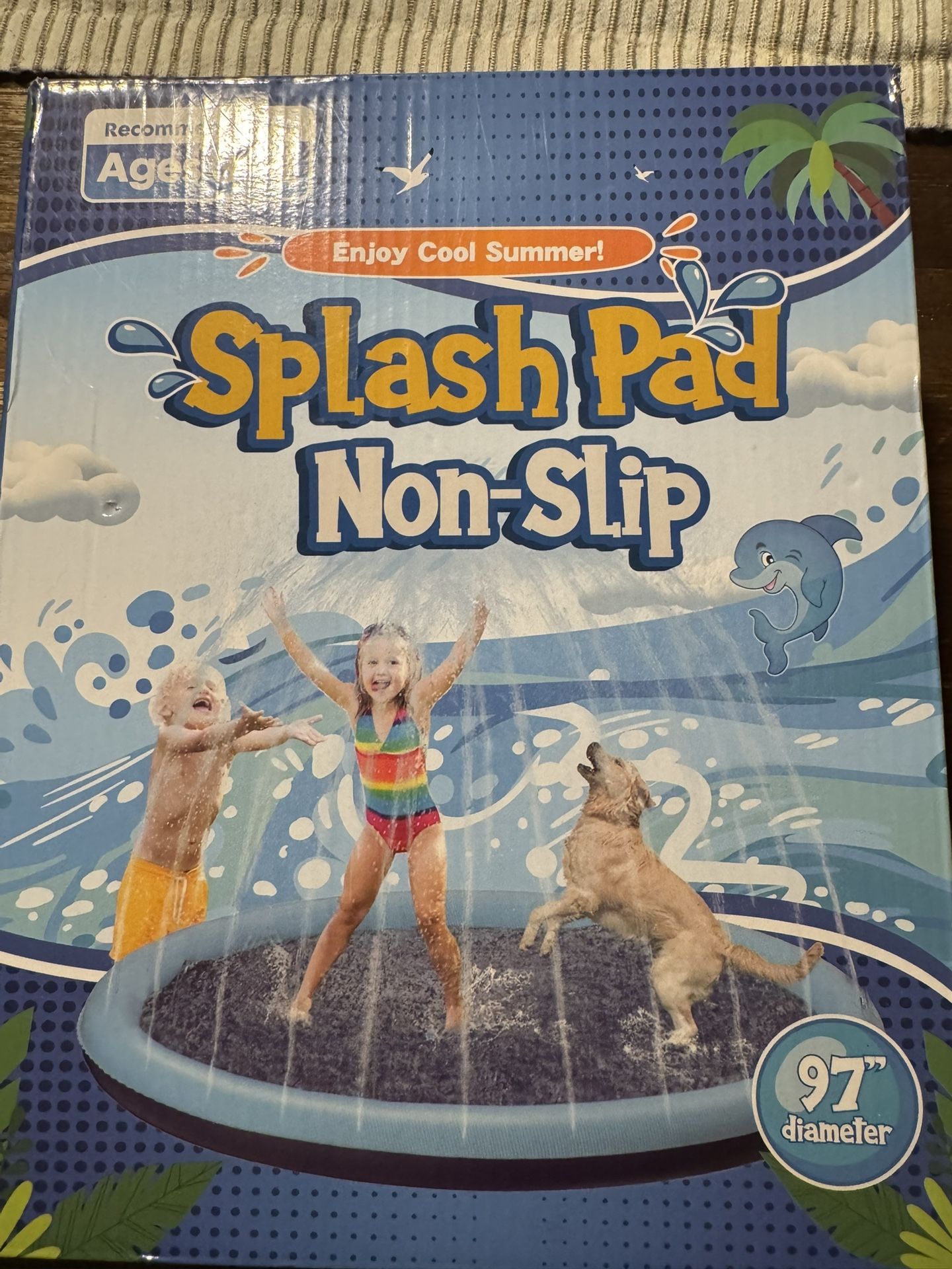 NEW 97” Splash Pad – Non-Slip – Kids & Dogs Water Play Mat