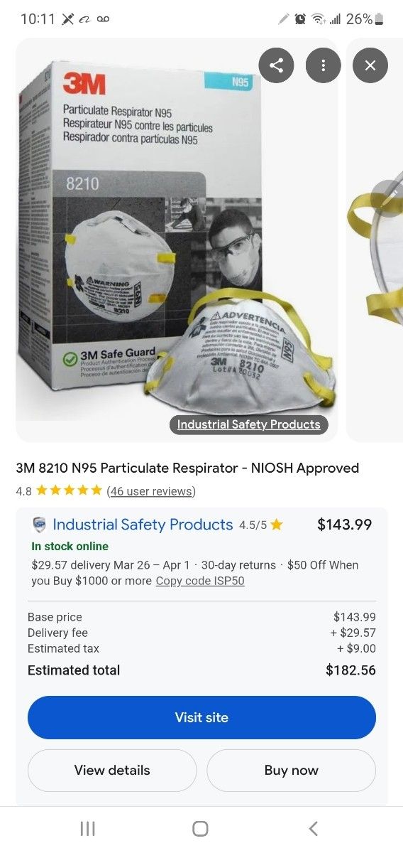 3M 8200 N95 Disposable Particulate Respirator, Pack of 20, NIOSH APPROVED (HOME80)
