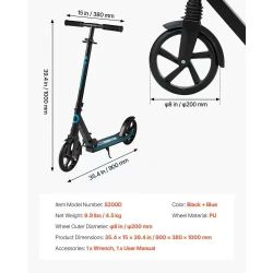 48] Kick Scooter for Kids Ages 8+, Teens & Adults, 2-Wheel Toddler Scooter with Adjustable Height Handlebar, Wide Anti-Slip Deck, Foldable Lightweight