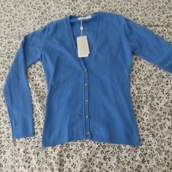 Johnstons Of Elgin Made In Scotland 100% cashmere cardigan XS blue