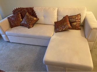 Selling 91” white velvet sofa bed with left arm chair