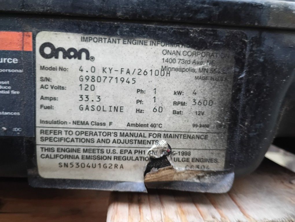 Onan 4500 Watts RV Generator 