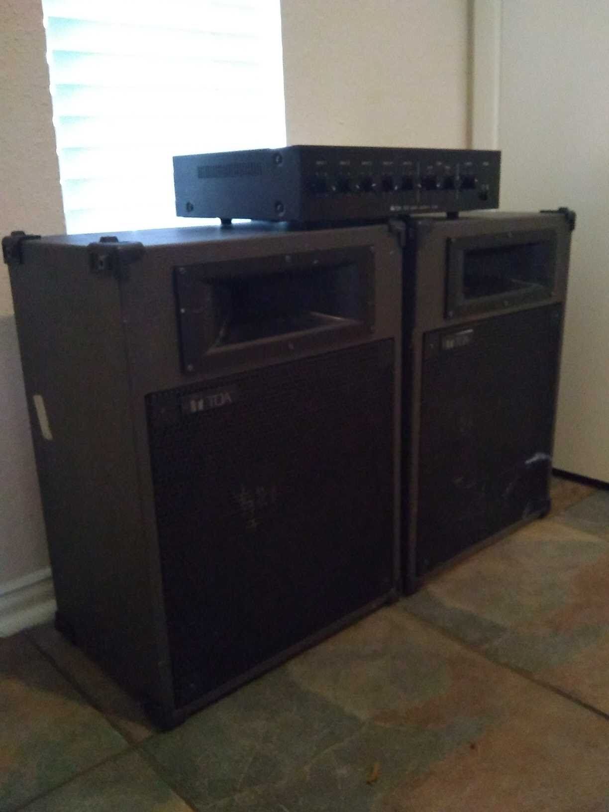 TOA SL-152 Pro Stage Speakers with TOA a-503a Mixer Amplifier