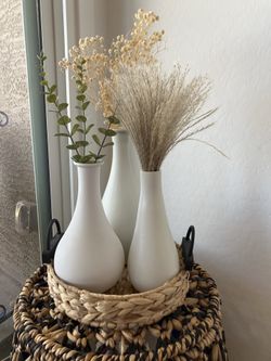 Modern Farmhouse White Vase Centerpiece Set + Florals Included