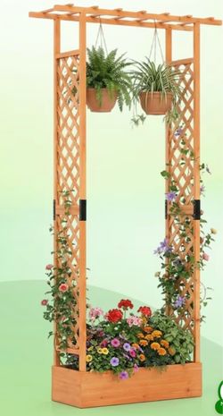 Wooden Garden Planter Box with Trellis and hanging roof