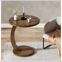 Round End/Side Table, Wooden C-Shaped End Table, Couch Side Table, Mid-Century End Table, Small Side Table, Boho Side Table for Living Room