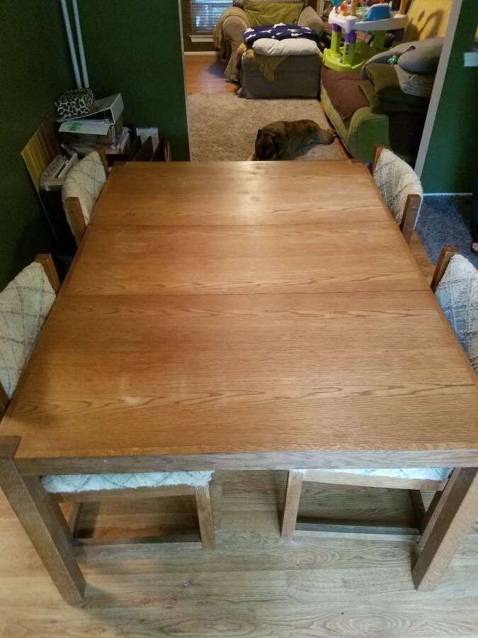 Wood Dining Table With Two Leaves And Four Chairs - Will Deliver