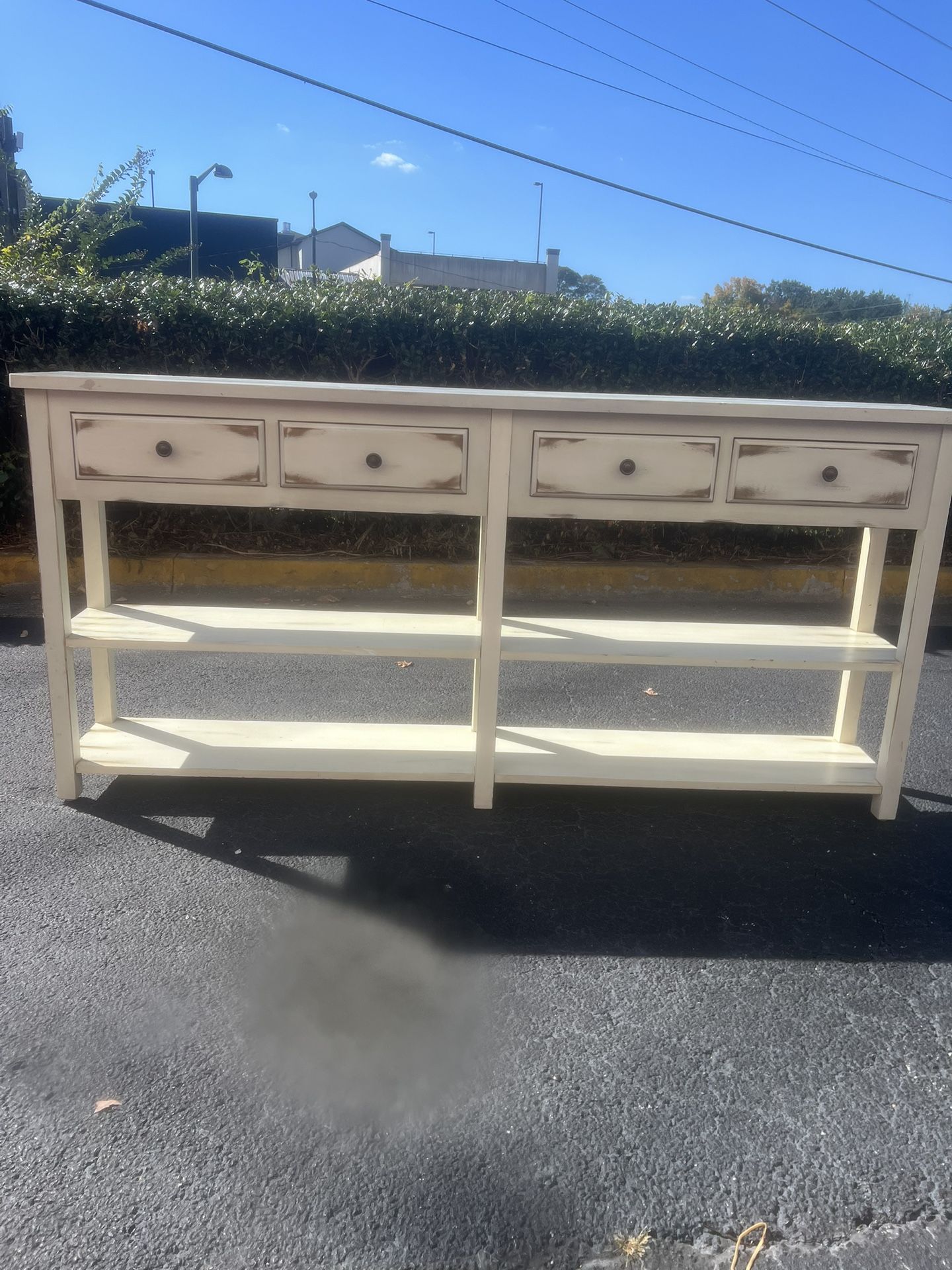 White Four Drawer Console Table