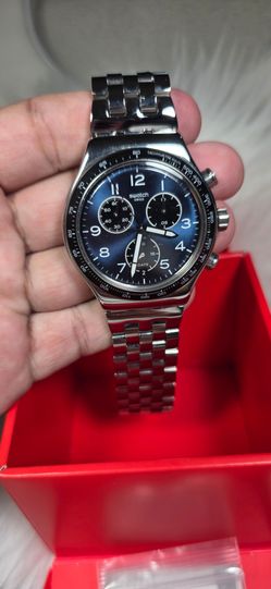 Swatch Irony Quartz Chronograph Date Tachymeter 39mm Blue Dial, Box & Papers