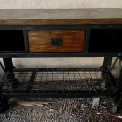 Black Steal And Oak Wood Bar Server