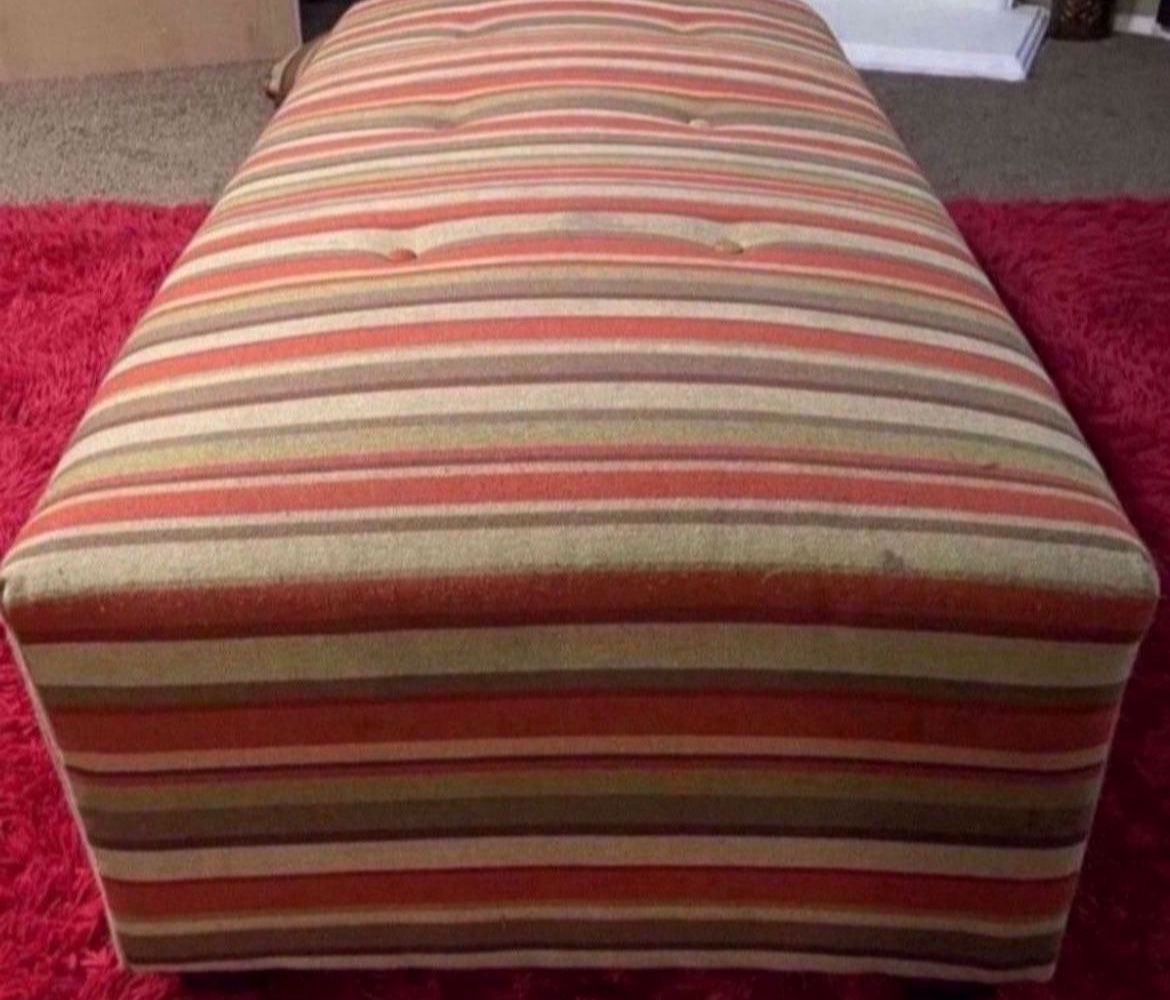 Red Green Tan and Brown Multi-colored Striped Couch Bench