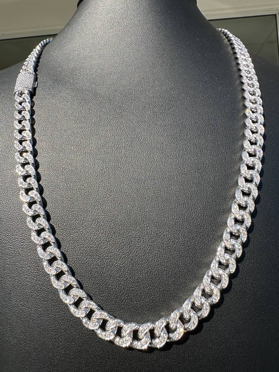 14k solid white gold Cuban chain 100 grams 15CT natural Si diamonds 24 inches 8mm