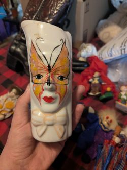 Butterfly Face Ceramic Pitcher Vase