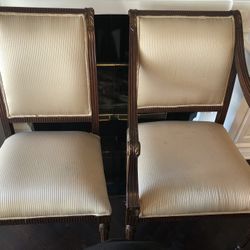 Set of 8 Gold Pinstripe Wood Frame Italian Design Dining Chairs – 6 Side Chairs and 2 Arm Chairs - PRICE DROP