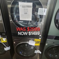 Washtower Stacked Laundry Canter 4.5 Cu. Ft. Front Load Washer And 7.4 Electric Dryer