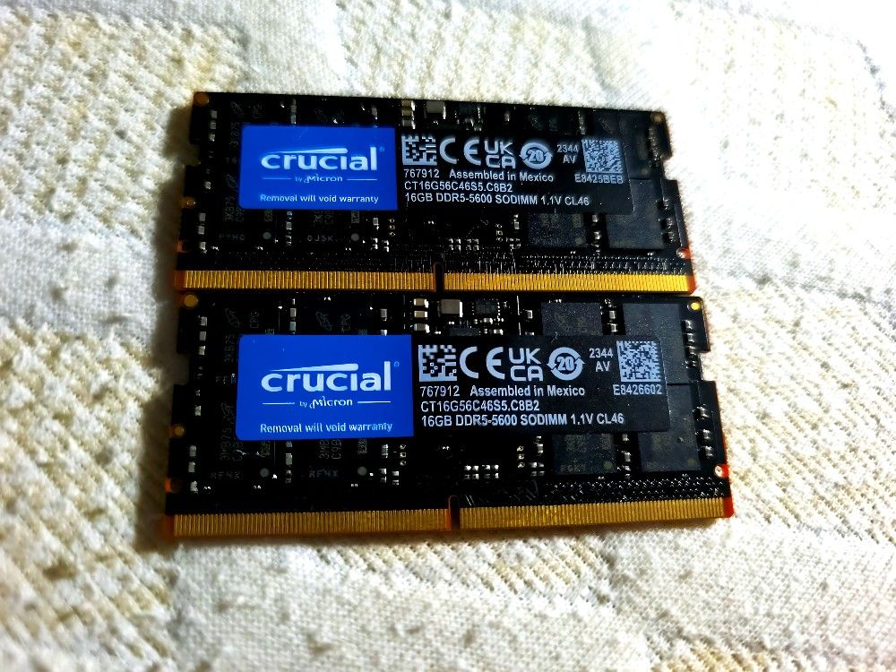 Crucial 32GB Kit (2x16GB) DDR5 5600MHz C46 SODIMM Laptop Memory *Open Box*