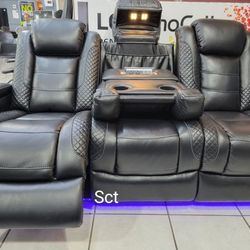 Party Time Midnight LED Power Reclining Living Room Set Sofa And Loveseat 
