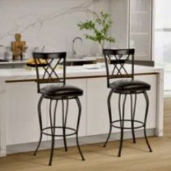 2 New Black Leather Bar Stools