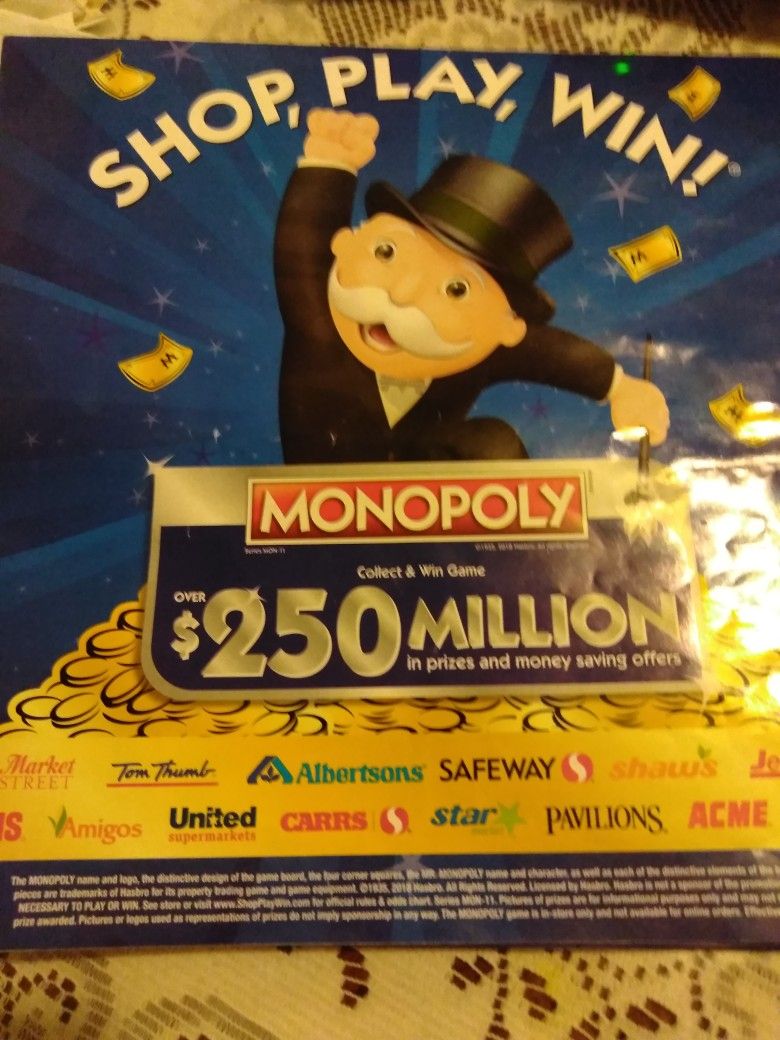 Safeway Monopoly tickets