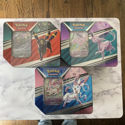 Lot Of 3 Pokémon V Heroes Tin Set Sylveon Umbreon Espeon