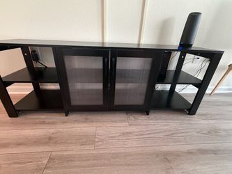 Black TV Stand with transparent Cabinet Doors