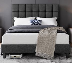 Gray Upholstered Bed Frame