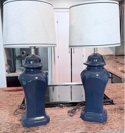 2 vintage Blue Ginger Jar Table Lamps