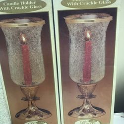 Two candleholders with crackle glass India house used