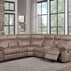 Brand New Two-Toned Chocolate Velvet Reclining Sectional