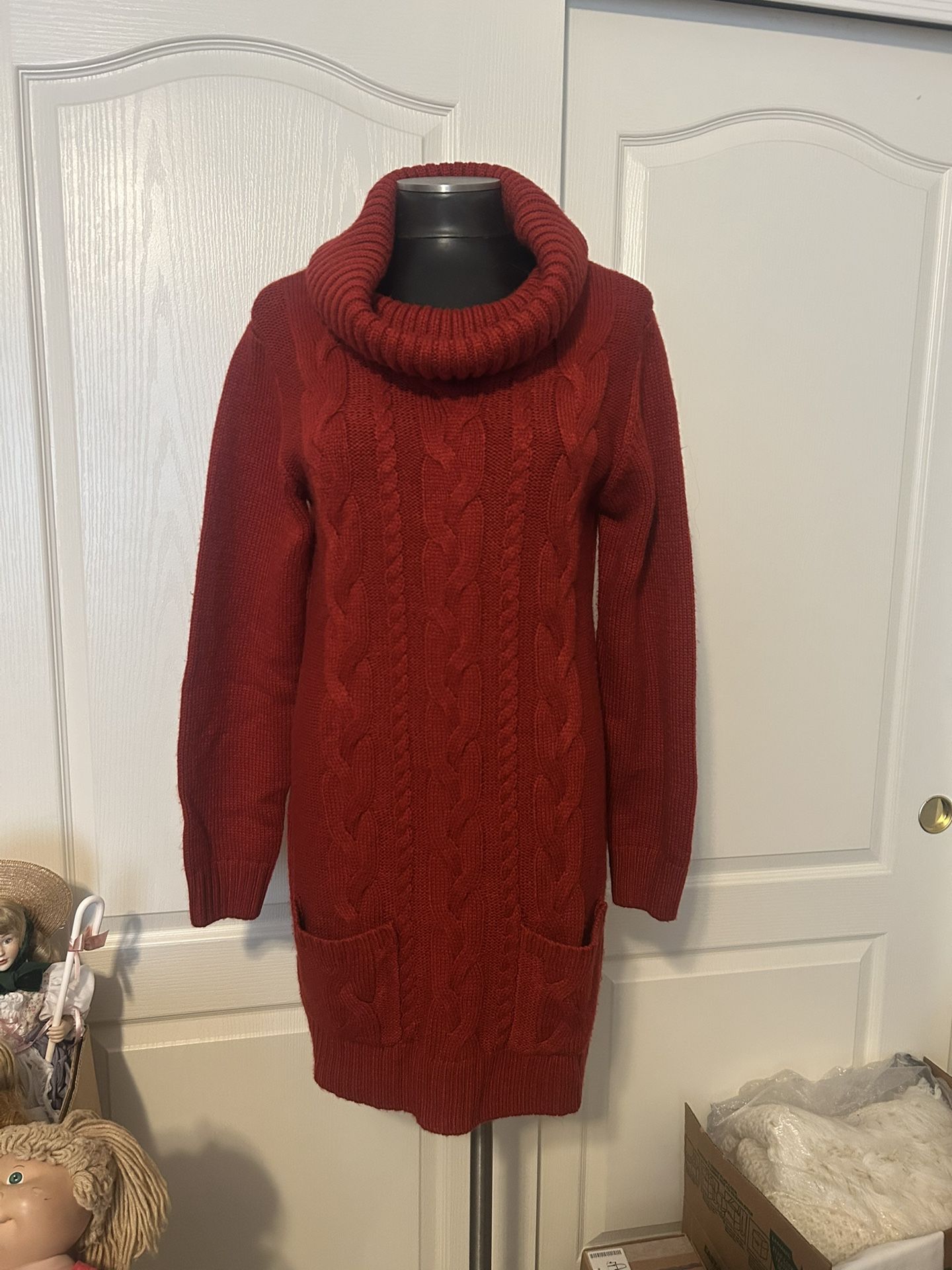 Red Cable Knit Sweater Dress - Reduced 