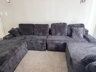 Large Gray Corduroy Sectional Sofa