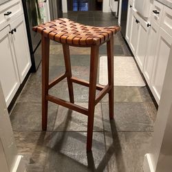 Augusto Leather Weaved Bar Stools